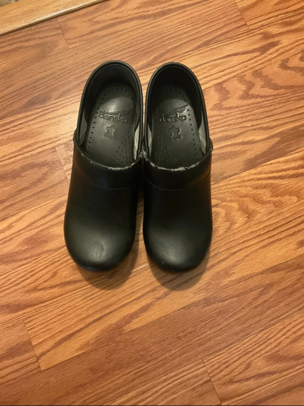 Dansko Kids Black Leather Slip-On Clogs